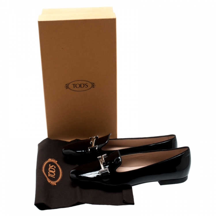 Pre Owned Tod's Black Patent Leather Double T Flats Size 36.5