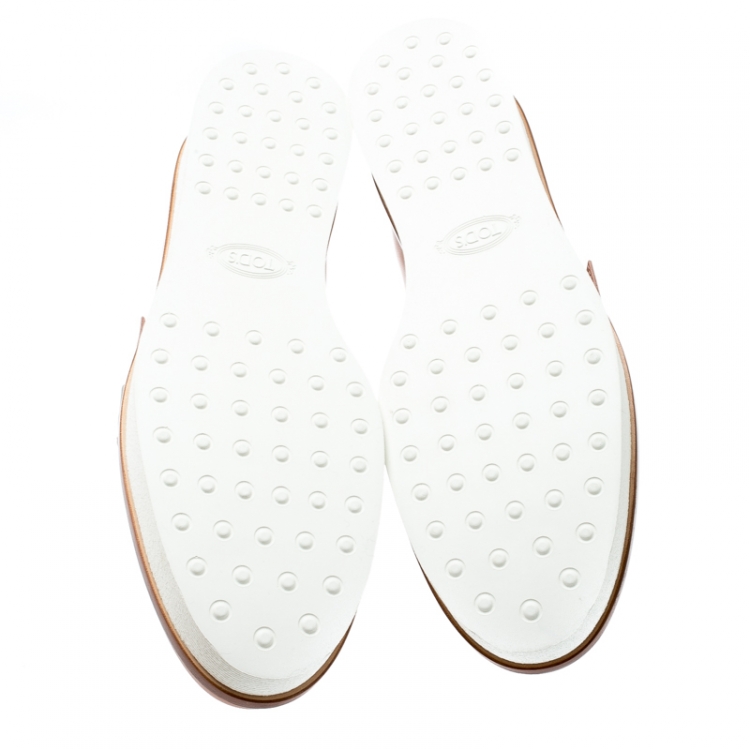 Pre Owned Tod's Pale Pink And Cream Leather Fringe Detail Platform Loafers Size 40
