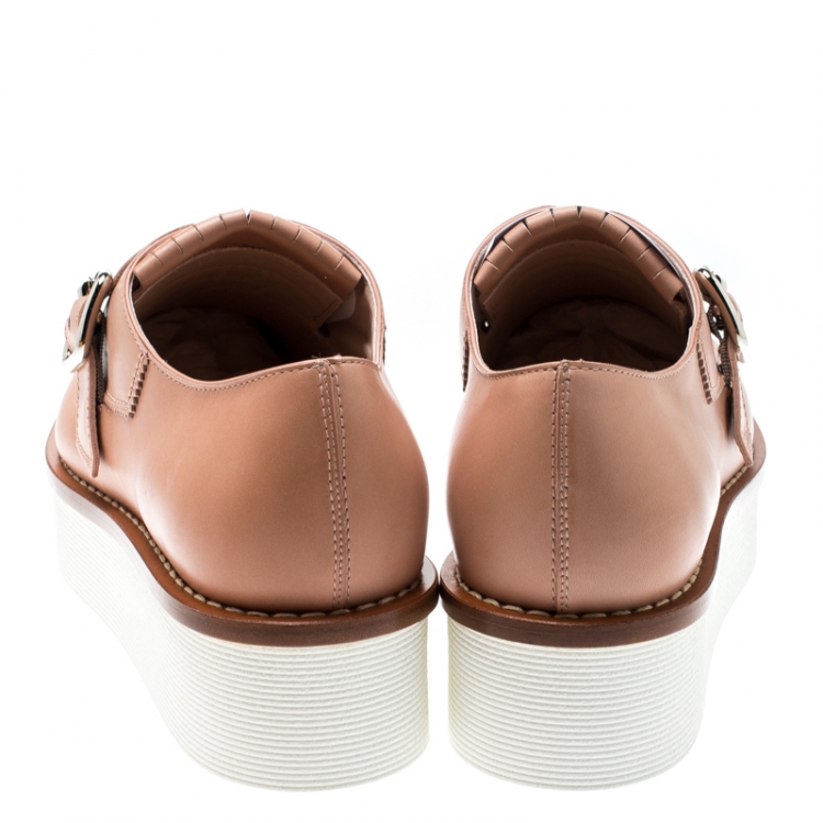 Pre Owned Tod's Pale Pink And Cream Leather Fringe Detail Platform Loafers Size 40