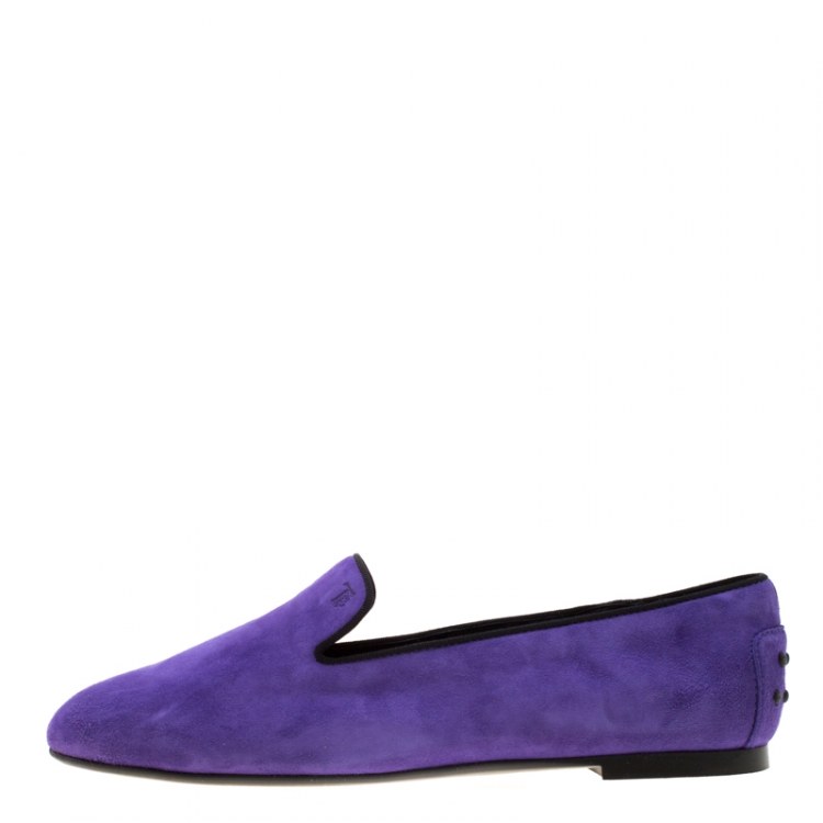 Pre Owned Tod's Purple Suede Smoking Slippers Size 37.5
