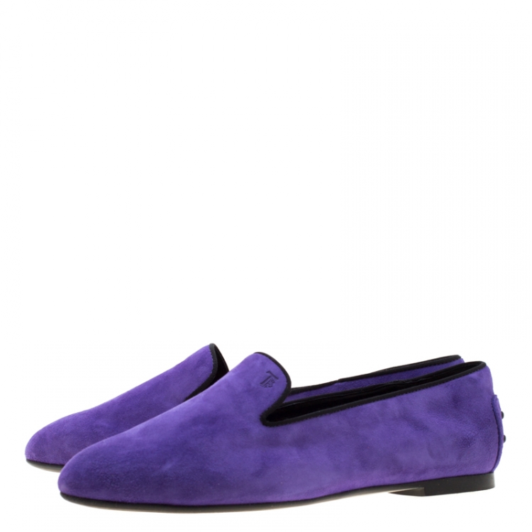 Pre Owned Tod's Purple Suede Smoking Slippers Size 37.5