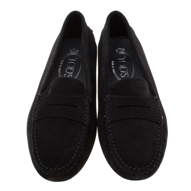 Pre Owned Tod's Black Suede Penny Loafers Size 37.5