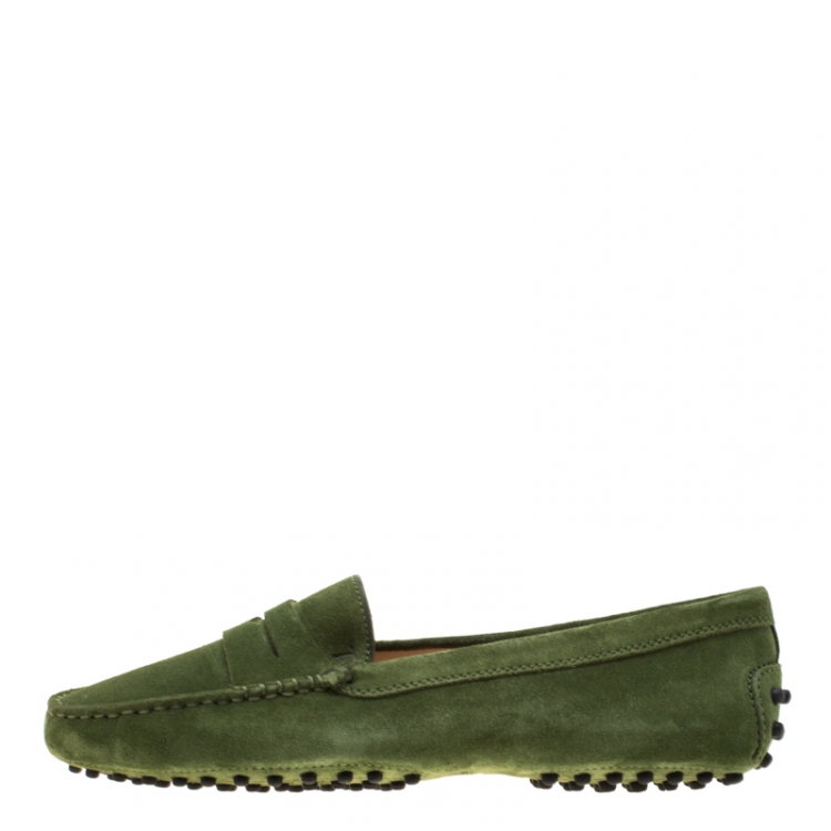 Pre Owned Tod's Green Suede Penny Loafers Size 37.5
