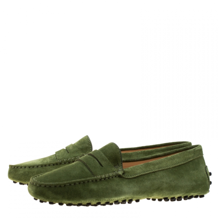 Pre Owned Tod's Green Suede Penny Loafers Size 37.5
