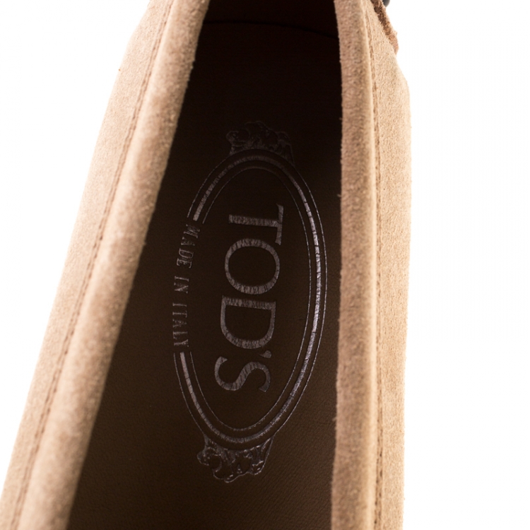 Pre Owned Tod's Beige Suede Penny Loafers Size 37.5