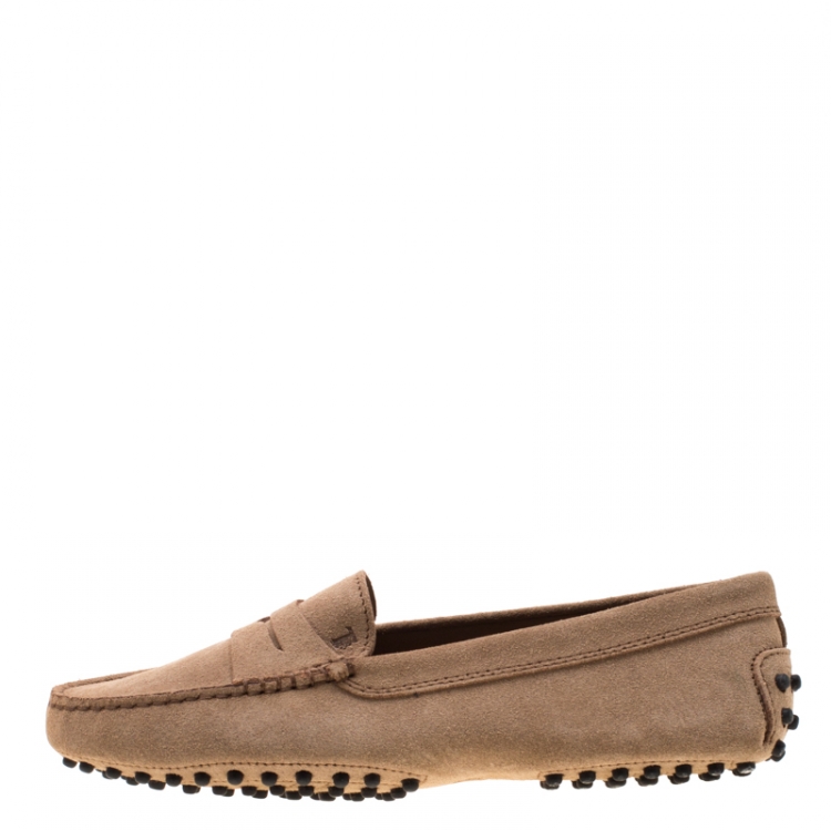 Pre Owned Tod's Beige Suede Penny Loafers Size 37.5