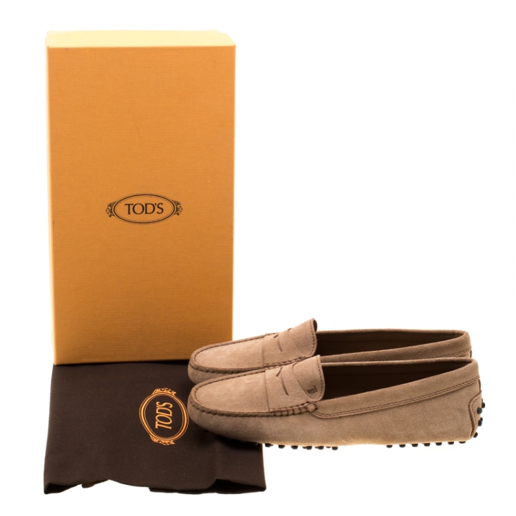 Pre Owned Tod's Beige Suede Penny Loafers Size 37.5