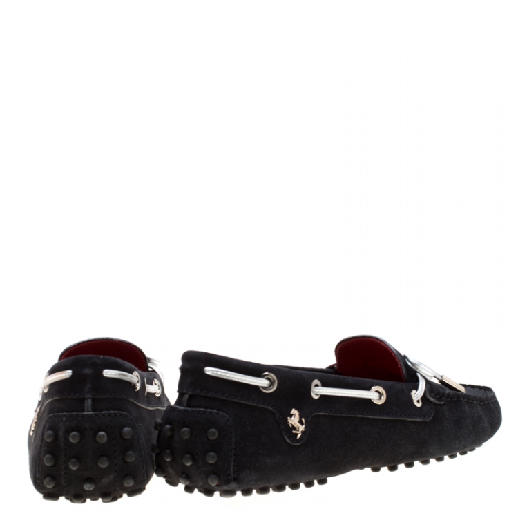 Pre Owned Tod's For Ferrari Black Suede Bow Loafers Size 37