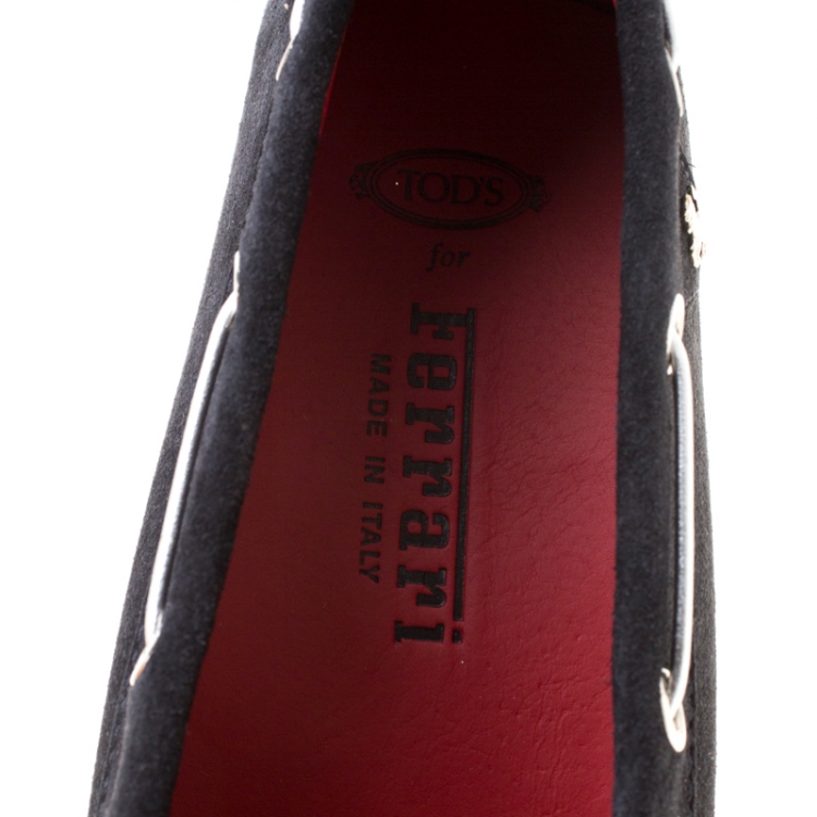 Pre Owned Tod's For Ferrari Black Suede Bow Loafers Size 37