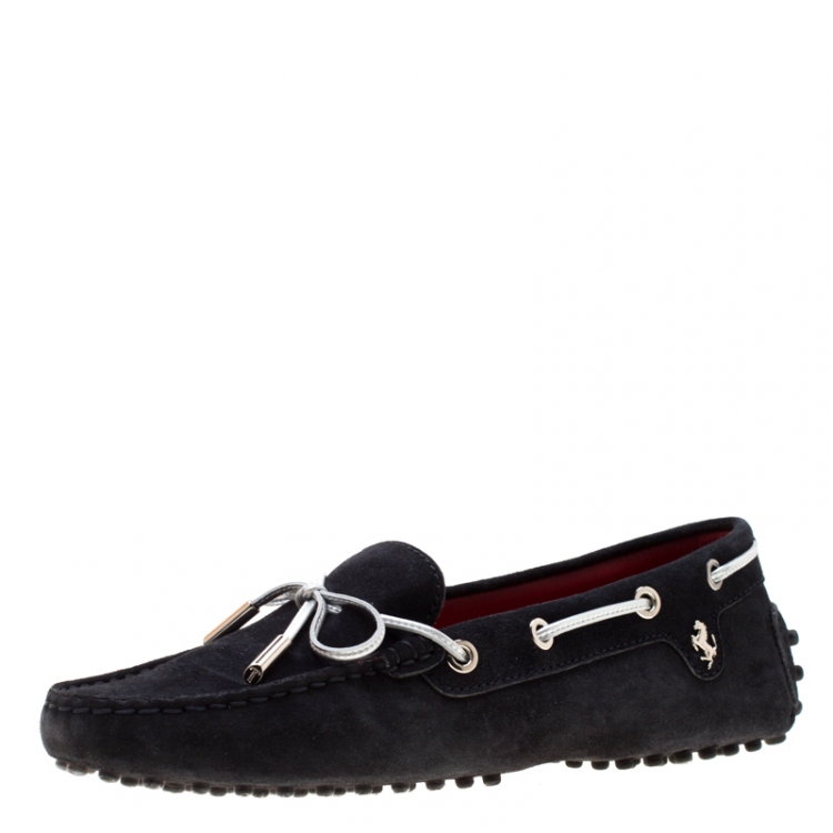 Pre Owned Tod's For Ferrari Black Suede Bow Loafers Size 37
