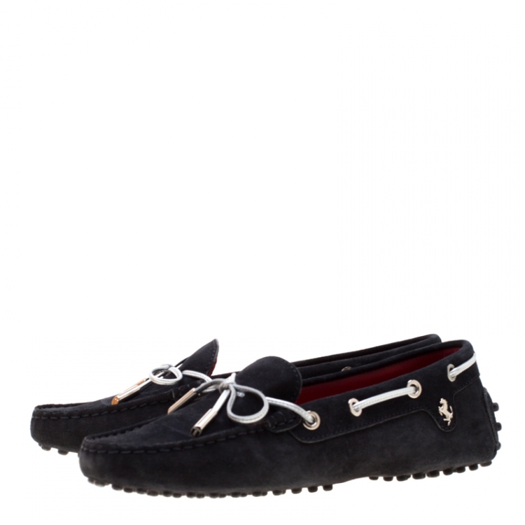 Pre Owned Tod's For Ferrari Black Suede Bow Loafers Size 37