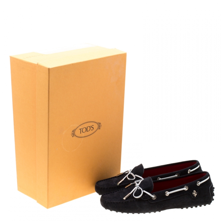 Pre Owned Tod's For Ferrari Black Suede Bow Loafers Size 37