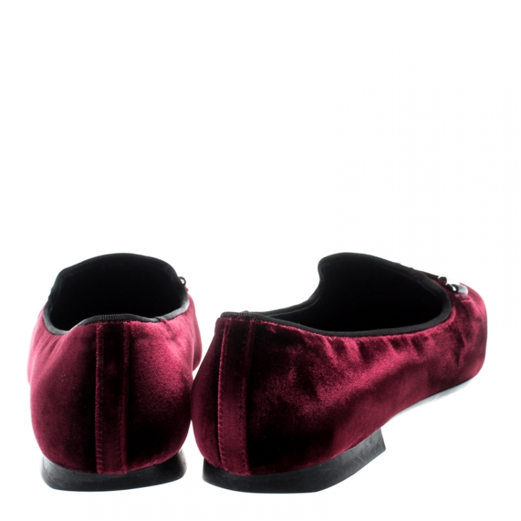Pre Owned Tod's Burgundy Velvet Double T Smoking Slippers Size 38.5