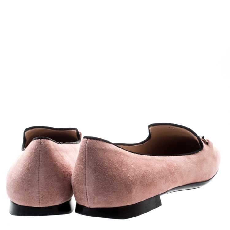 Pre Owned Tod's Pale Pink Suede Double T Smoking Slippers Size 39