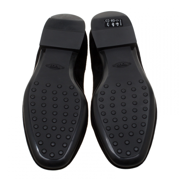 Pre Owned Tod's Black Suede Crystal Embellished Double T Smoking Slippers Size 38