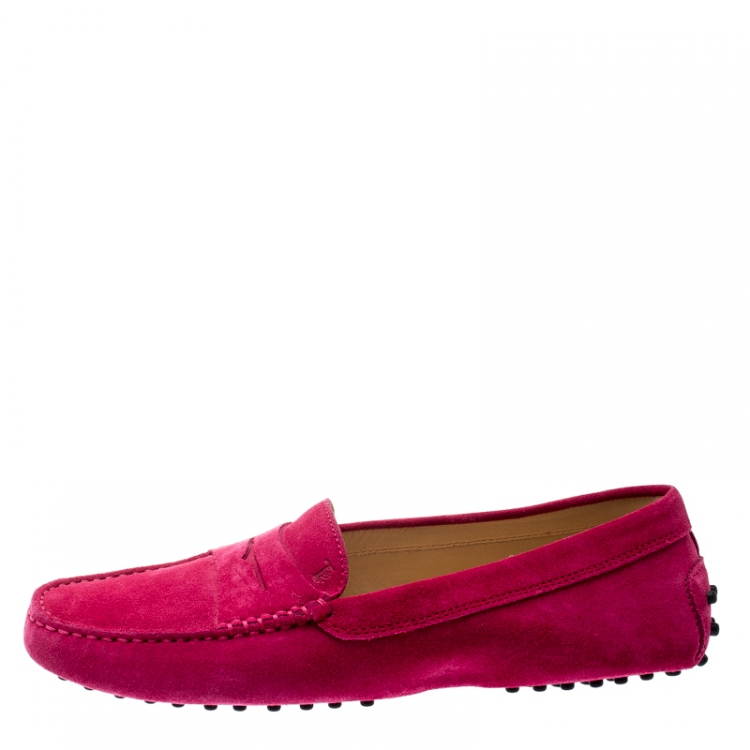 Pre Owned Tod's Pink Suede Leather Gomimo Penny Loafers Size 39.5