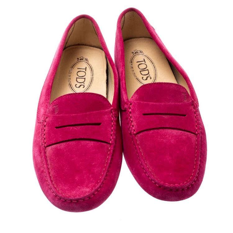 Pre Owned Tod's Pink Suede Leather Gomimo Penny Loafers Size 39.5