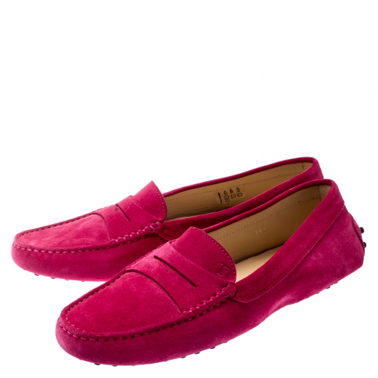 Pre Owned Tod's Pink Suede Leather Gomimo Penny Loafers Size 39.5