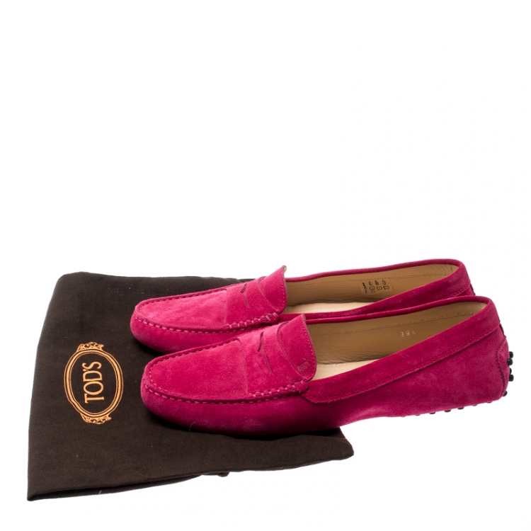 Pre Owned Tod's Pink Suede Leather Gomimo Penny Loafers Size 39.5