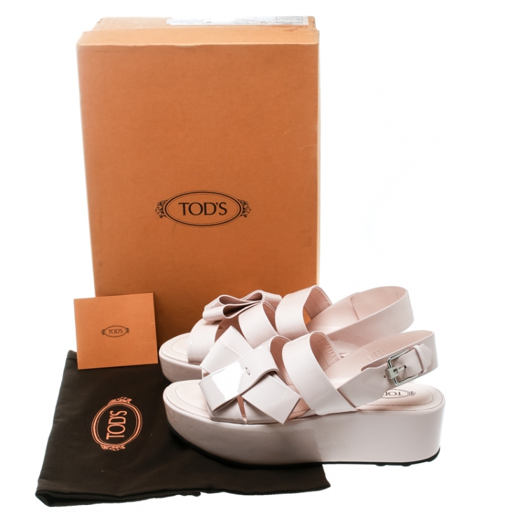 Pre Owned Tod's Blush Pink Patent Leather Slingback Platform Sandals Size 39.5