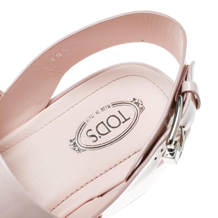 Pre Owned Tod's Blush Pink Patent Leather Slingback Platform Sandals Size 39.5