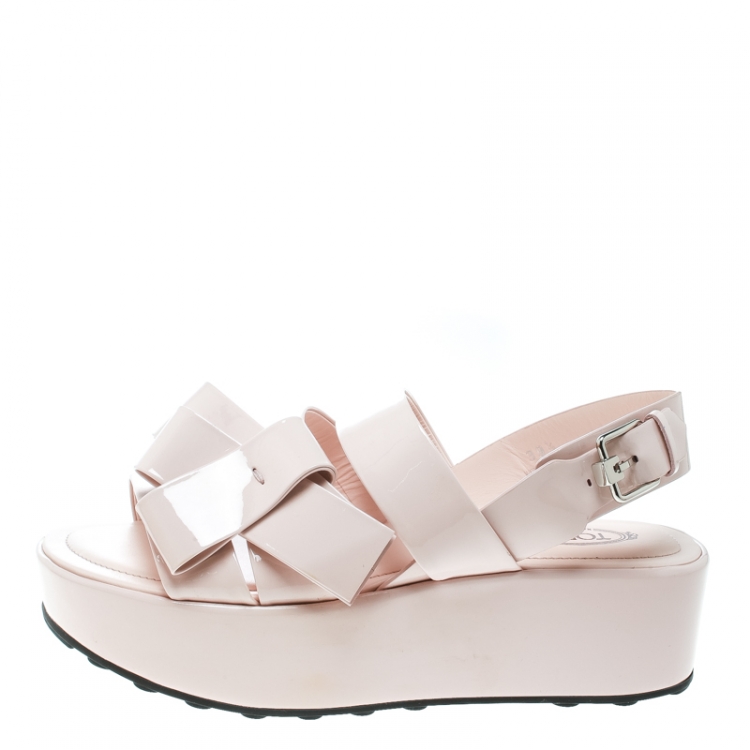 Pre Owned Tod's Blush Pink Patent Leather Slingback Platform Sandals Size 39.5
