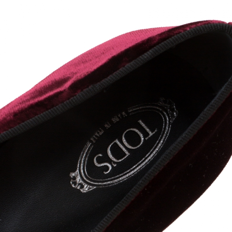 Pre Owned Tod's Burgundy Velvet Double T Smoking Slippers Size 39