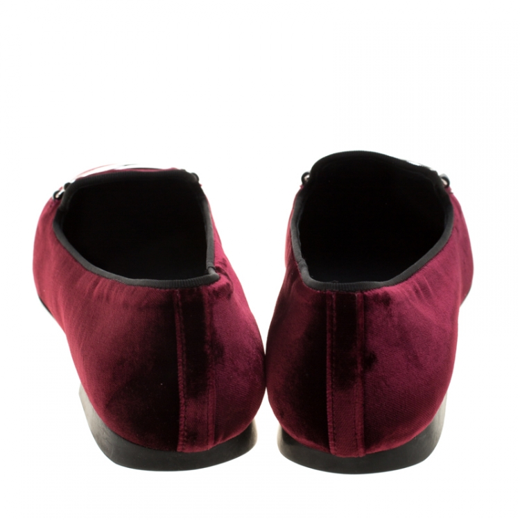 Pre Owned Tod's Burgundy Velvet Double T Smoking Slippers Size 39