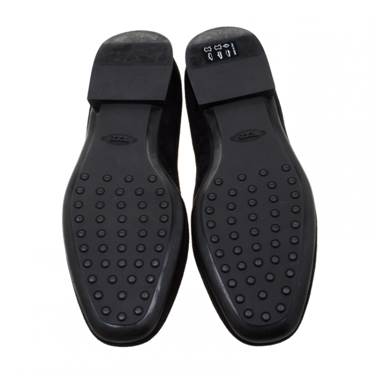 Pre Owned Tod's Black Suede Crystal Embellished Double T Smoking Slippers Size 38