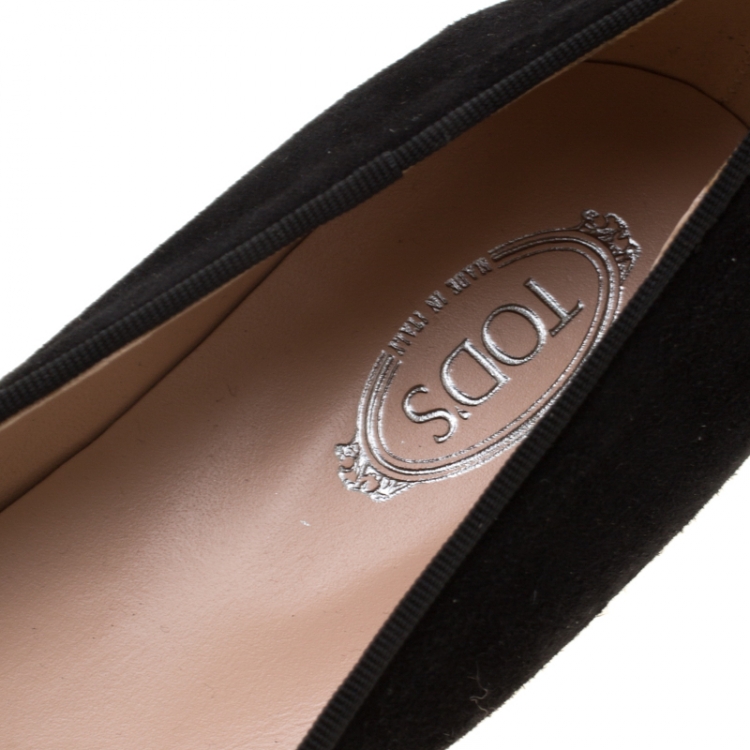 Pre Owned Tod's Black Suede Crystal Embellished Double T Smoking Slippers Size 38