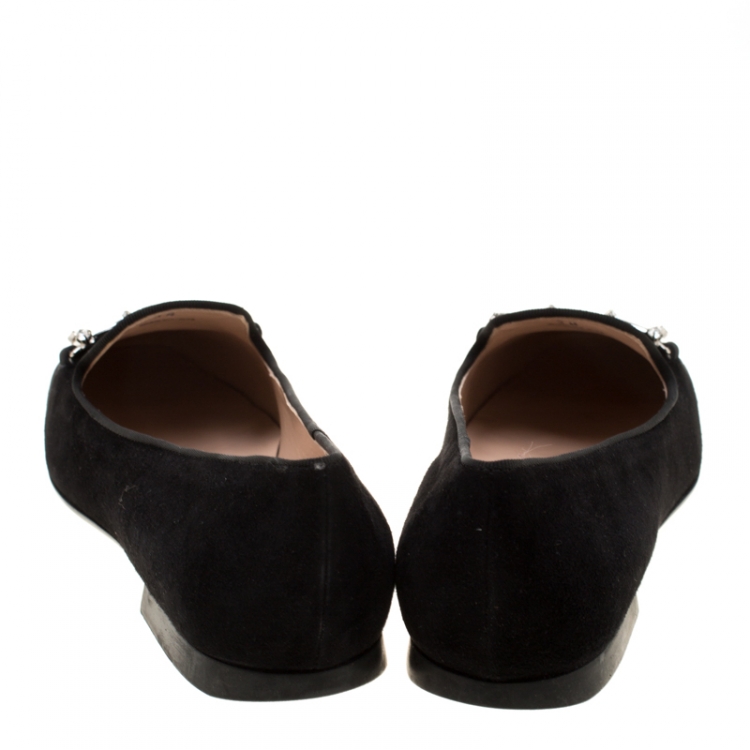 Pre Owned Tod's Black Suede Crystal Embellished Double T Smoking Slippers Size 38