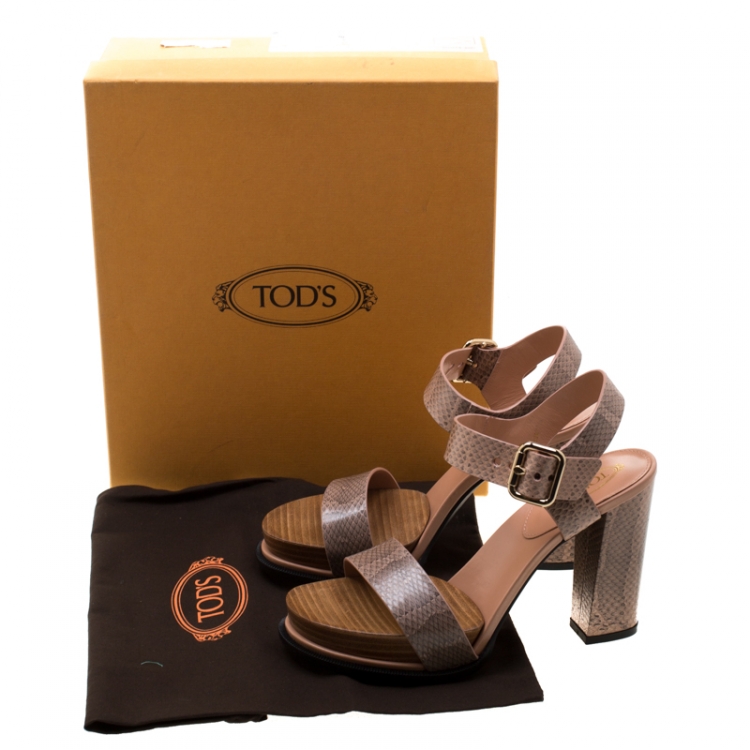Pre Owned Tod's Beige Python Leather Ankle Strap Platform Sandals Size 38
