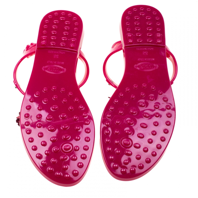 Pre Owned Tod’s Fuchsia Pink Jelly Tassel Detail Thong Flats Size 36