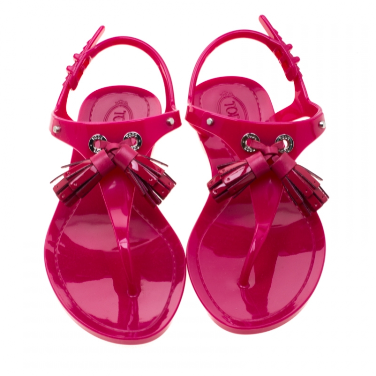 Pre Owned Tod’s Fuchsia Pink Jelly Tassel Detail Thong Flats Size 36