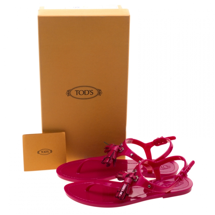 Pre Owned Tod’s Fuchsia Pink Jelly Tassel Detail Thong Flats Size 36