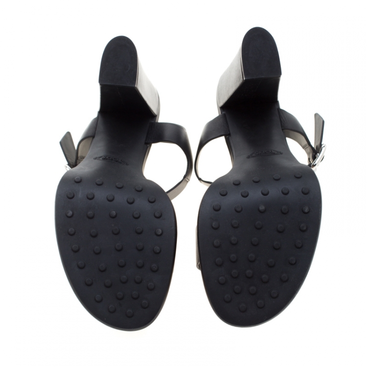 Pre Owned Tod's Black Leather Block Heel Strappy Platform Sandals Size 40