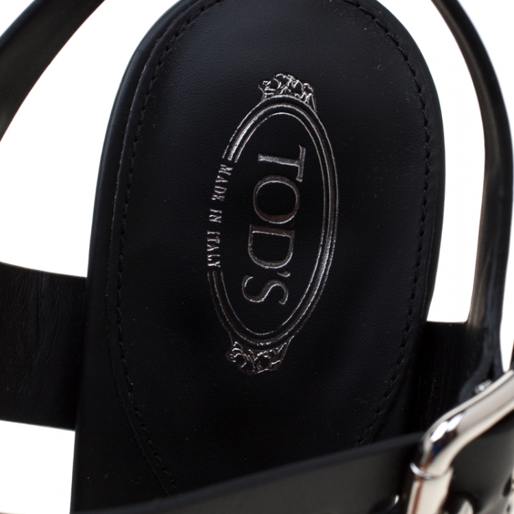 Pre Owned Tod's Black Leather Block Heel Strappy Platform Sandals Size 40