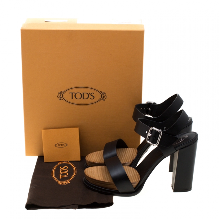 Pre Owned Tod's Black Leather Block Heel Strappy Platform Sandals Size 40