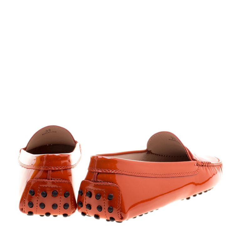 Pre Owned Tod's Orange Patent Leather Penny Loafers Size 39