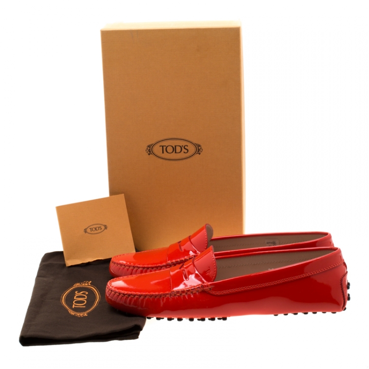 Pre Owned Tod's Orange Patent Leather Penny Loafers Size 39