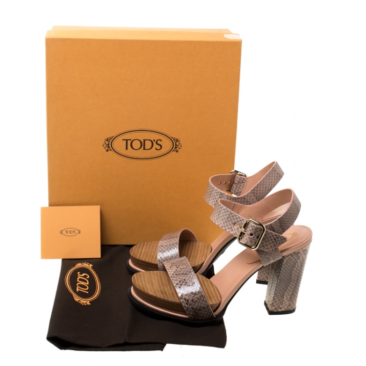 Pre Owned Tod's Beige Python Leather Ankle Strap Platform Sandals Size 38