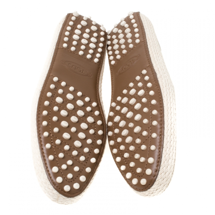 Pre Owned Tod's Brown Leather Espadrille Trim Flats Size 38.5