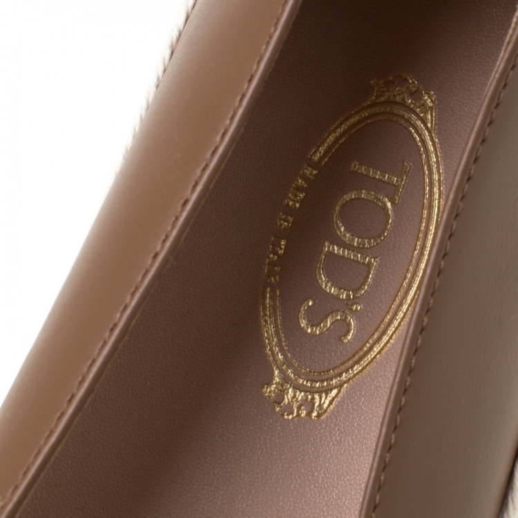 Pre Owned Tod's Brown Leather Espadrille Trim Flats Size 38.5