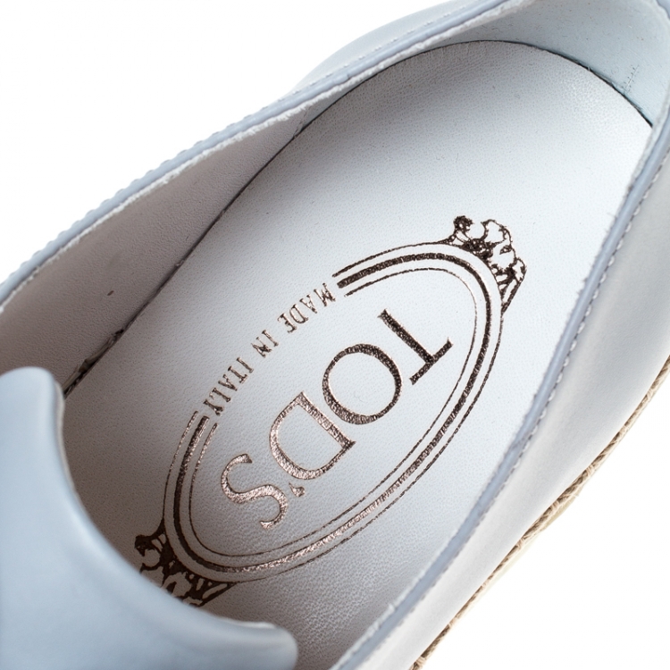 Pre Owned Tod's Grey Leather Francesina Espadrille Slip On Sneakers Size 37.5