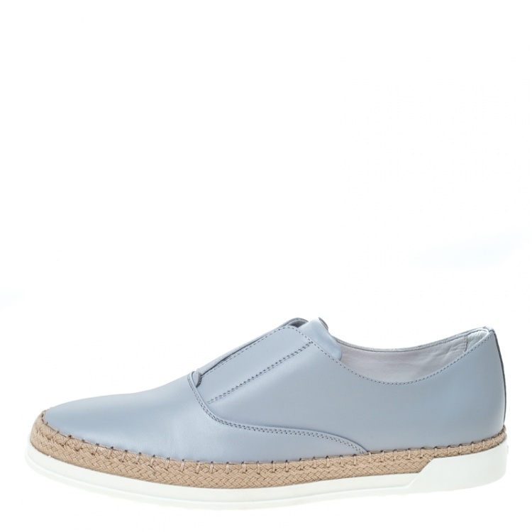 Pre Owned Tod's Grey Leather Francesina Espadrille Slip On Sneakers Size 37.5
