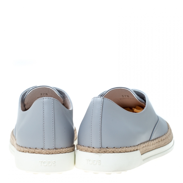 Pre Owned Tod's Grey Leather Francesina Espadrille Slip On Sneakers Size 37.5
