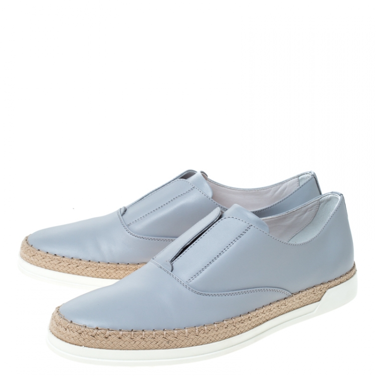 Pre Owned Tod's Grey Leather Francesina Espadrille Slip On Sneakers Size 37.5
