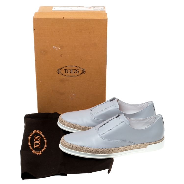 Pre Owned Tod's Grey Leather Francesina Espadrille Slip On Sneakers Size 37.5