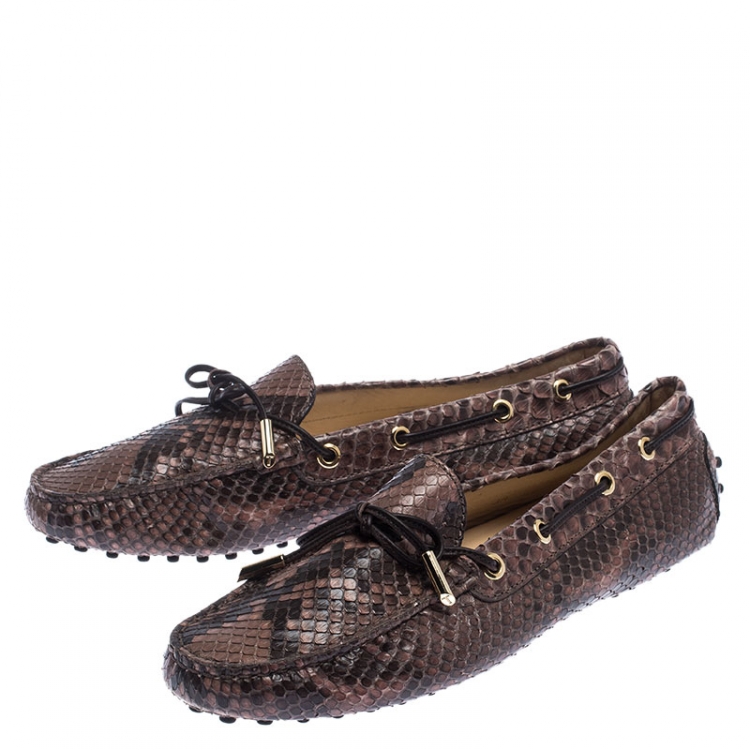 Pre Owned Tod's Brown Python Leather Gommino Slip On Loafers Size 39