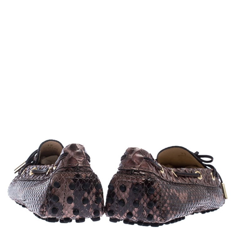 Pre Owned Tod's Brown Python Leather Gommino Slip On Loafers Size 39